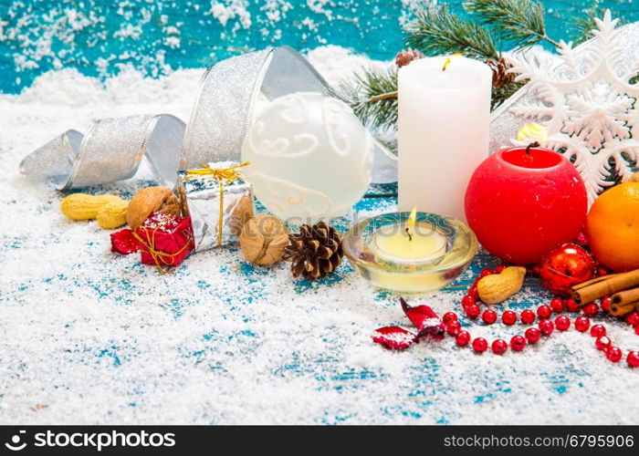 Christmas Decoration Over Wooden Background