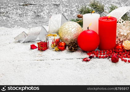 Christmas Decoration Over Wooden Background