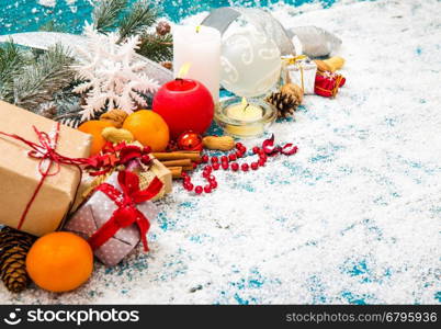 Christmas Decoration Over Wooden Background