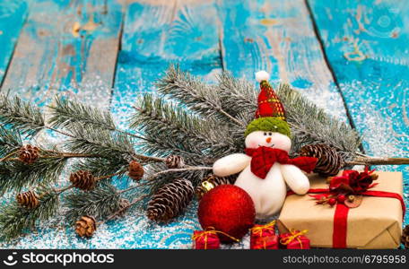 Christmas Decoration Over Wooden Background