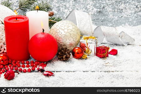 Christmas Decoration Over Wooden Background