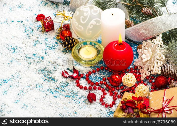 Christmas Decoration Over Wooden Background