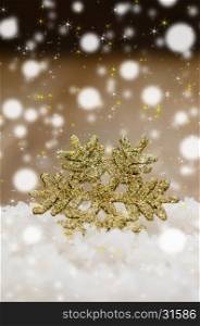 Christmas Decoration Over Wooden . Christmas Decoration With Snow Over Wooden Background