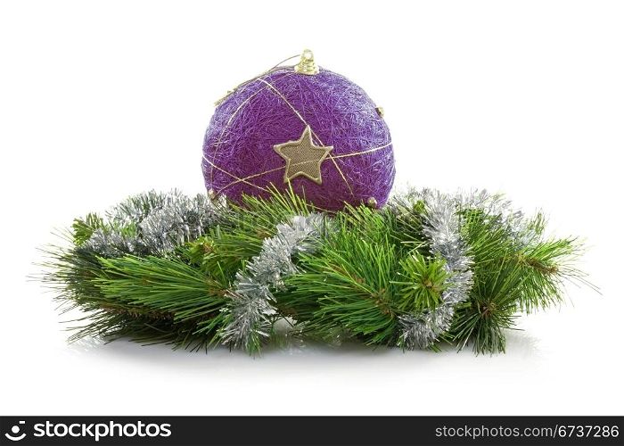 christmas decoration with bauble and artificial wreath