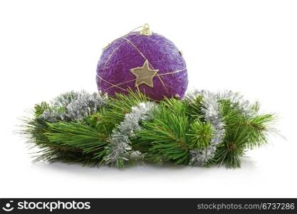 christmas decoration with bauble and artificial wreath