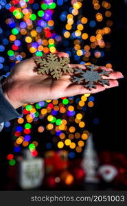 Christmas decoration with bokeh Christmas lights