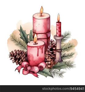 Christmas Decoration With Candle And Ribbon. AI generated image
