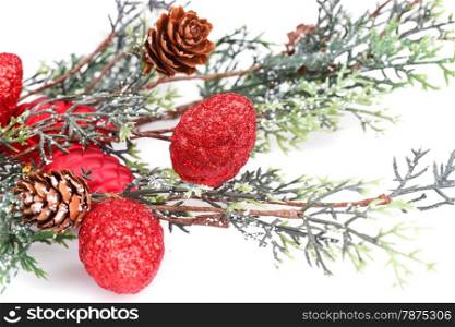 Christmas decoration with cones isolated on white background.