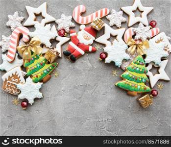 Christmas decoration with cookies on a concrete background