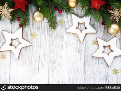 Christmas decoration with cookies  on a old wooden background