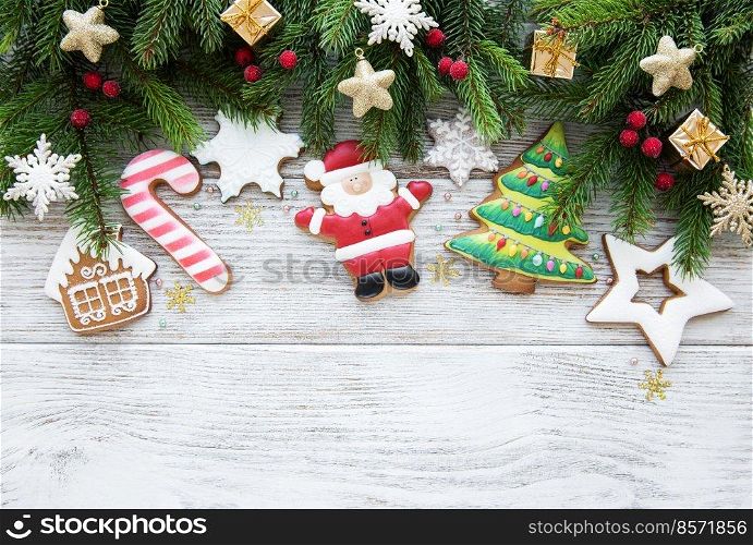 Christmas decoration with cookies on a old wooden background