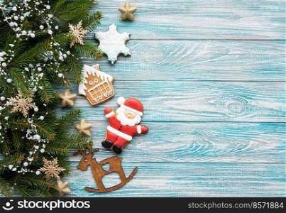 Christmas decoration with cookies on a old wooden background