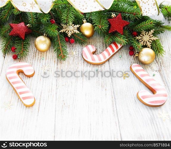 Christmas decoration with cookies  on a old wooden background