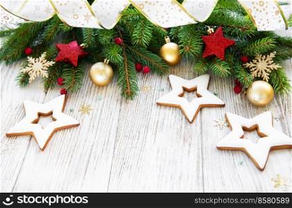 Christmas decoration with cookies  on a old wooden background