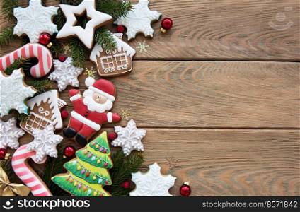 Christmas decoration with cookies on a old wooden table