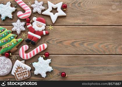 Christmas decoration with cookies on a old wooden table