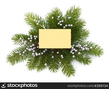 Christmas decoration with greeting card isolated on white background