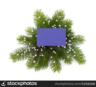 Christmas decoration with greeting card isolated on white background
