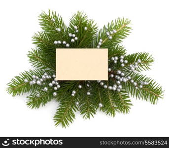 Christmas decoration with greeting card isolated on white background