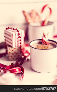 Christmas decoration with hot chocolate mug