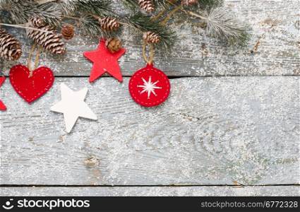 Christmas decoration with presents on wood board