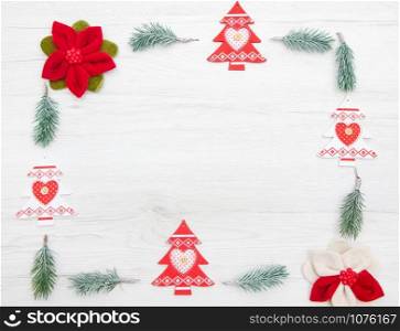 christmas decoration with tree and fir branches on white