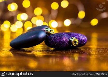 Christmas decorations against blurred background. Christmas balls. Christmas lights.