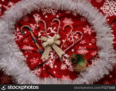 Christmas decorations and Christmas caramel or Christmas candy