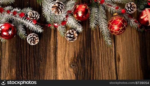 christmas decorations and lights on wooden table