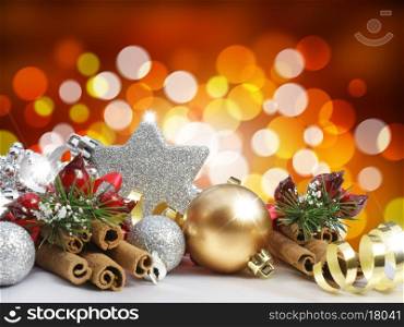 Christmas decorations on a blurred lights background