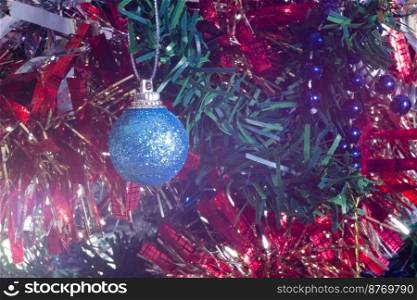 Christmas decorations on a tree, macro shot close-up