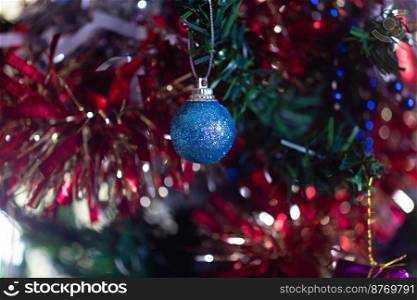 Christmas decorations on a tree, macro shot close-up