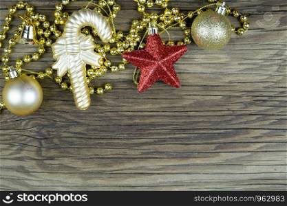 Christmas decorations on old wooden background. with copy space,