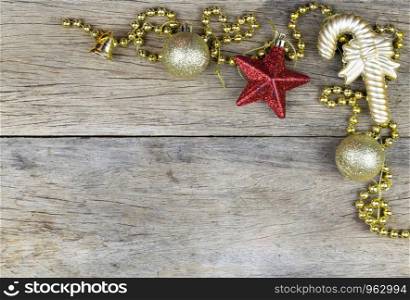 Christmas decorations on old wooden background. with copy space.