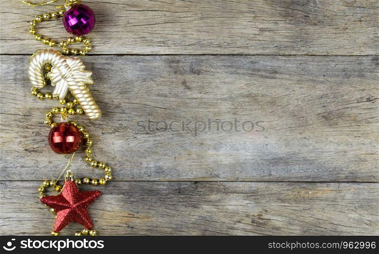 Christmas decorations on old wooden background. with copy space.