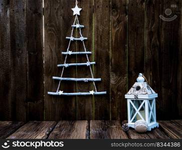 christmas decorations on wooden table