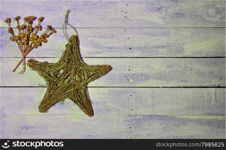 Christmas decorations over old wooden table.