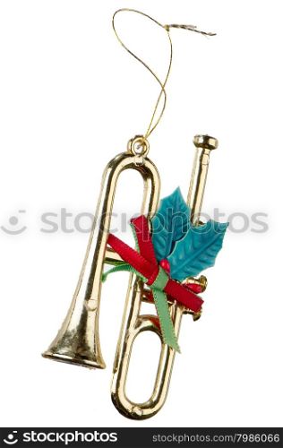 Christmas decorations plastic musical instrument isolated on white background.