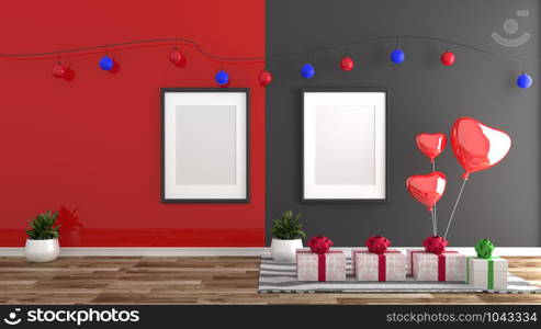 Christmas decorations room design. 3D rendering