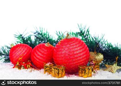 Christmas decorative balls against white background