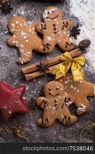 christmas decorative cookies background around grey background