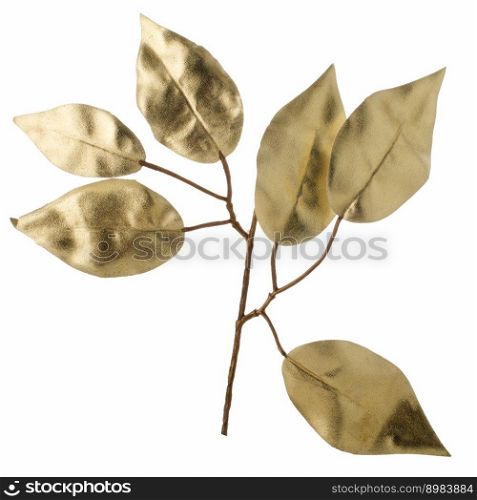 Christmas decorative golden leaves isolated on white background.