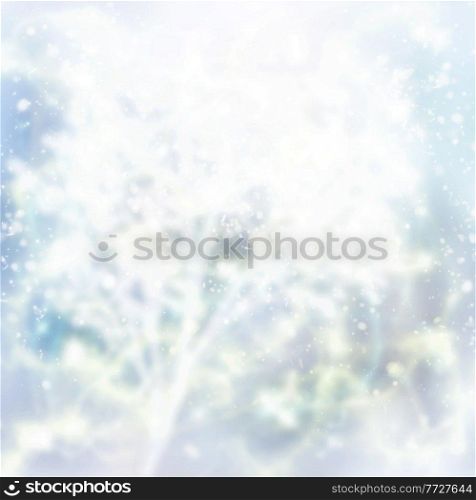 christmas defosued background tree branch and blue gleaming bokeh background. christmas gleaming background