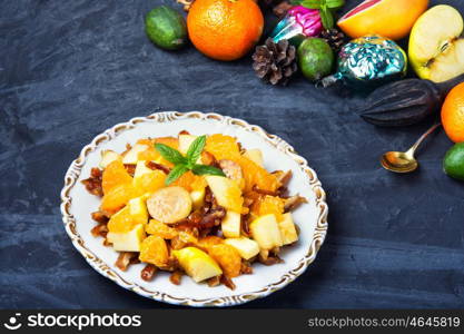 Christmas detox fruit salad. holiday fruit salad with tangerine, dates and feijoa