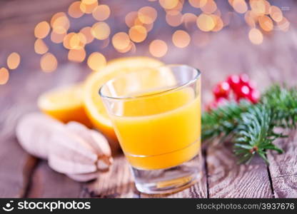 christmas drink in glass and on a table