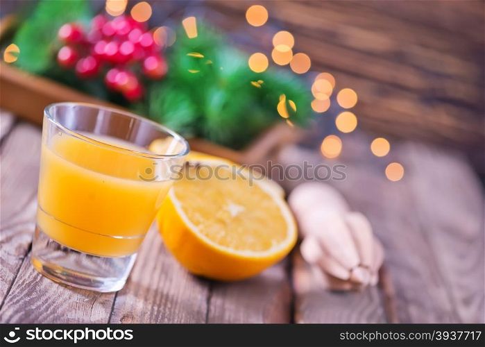 christmas drink in glass and on a table