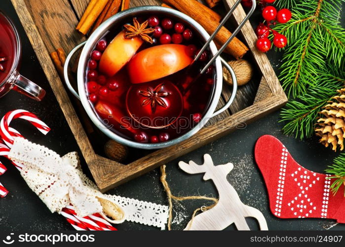 christmas drink with aroma spice on a table