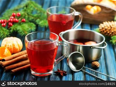 christmas drink with aroma spice on a table