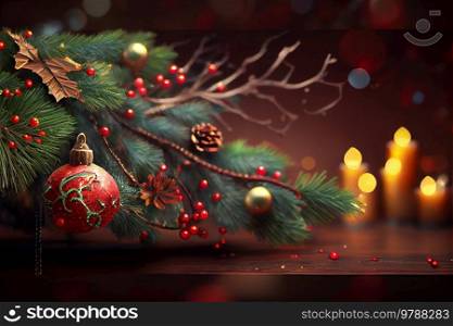 Christmas evergreen tree with decorations of balls and cones. Christmas tree with decorations