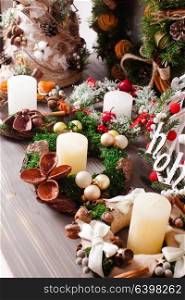 Christmas fair, Large Choice of aromatic natural wreathes. Christmas fair decor